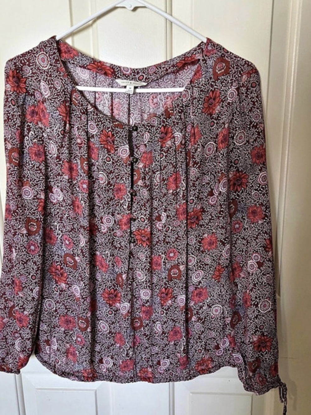 Lucky Brand Floral Long Sleeve Blouse in Red & Brown Size Medium